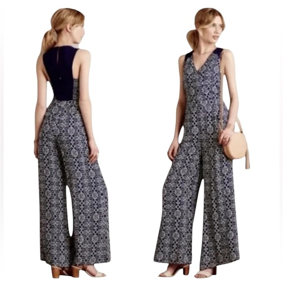 ELEVENSES/ANTHROPOLOGIE NWOT AUDRA WIDE LEG JUMPSUIT NAVY BLUE | SIZE 6 - Picture 10 of 10